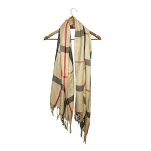 Plaid Fringe Scarf Beige Red Fall Winter Fringe Classic Tartan Pattern Gray